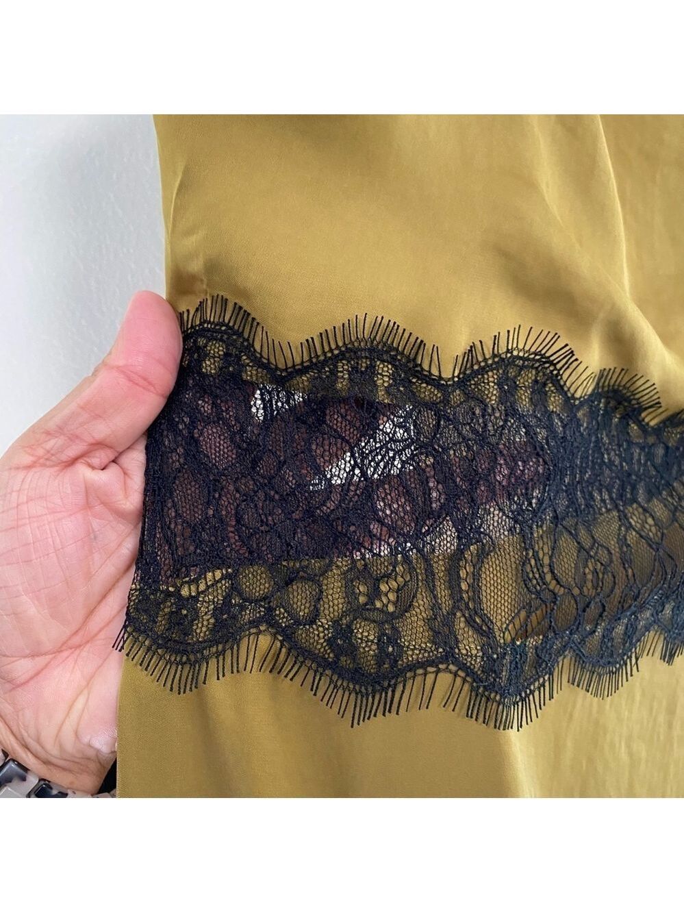 Zara Slip Dress Women’s Size XS Green Yellow black lace detail MIDI NWT - Picture 5 of 15